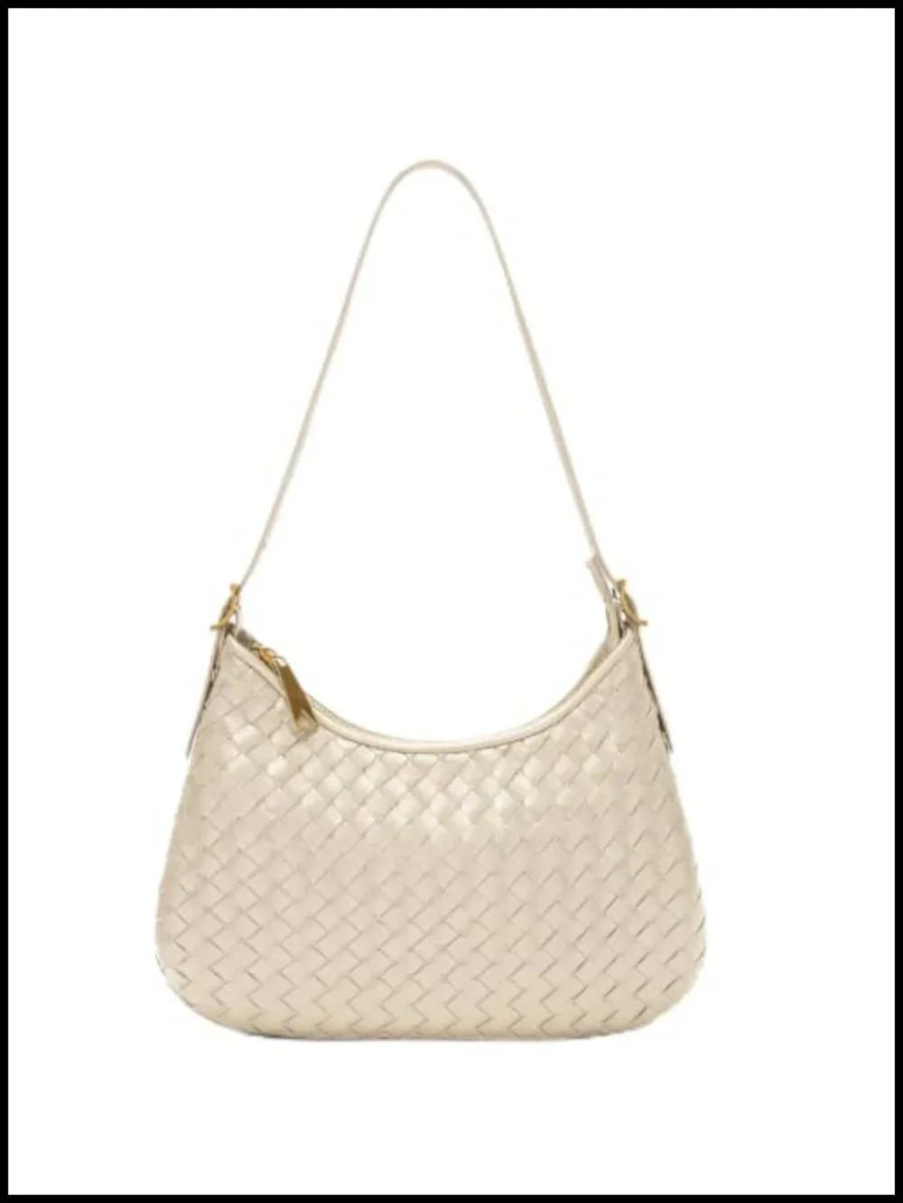 Woven Leather Crossbody Shoulder Hobo Bag with Zipper Adjustable Strap
